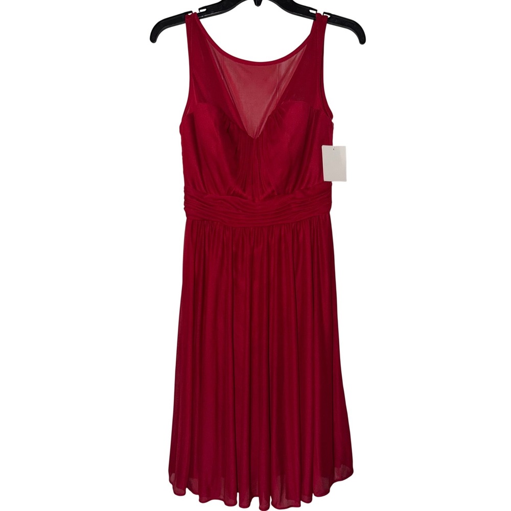 David's Bridal Apple Red‎ Illusion Mesh Ruched Cocktail Dress F15701 Size 6 NWT